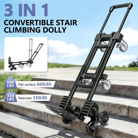 3 In 1 Convertible Stair Climbing Dolly For Home And Warehouse Use Heavy Duty Dolly Cart With 660 Lbs Capacity on stairs