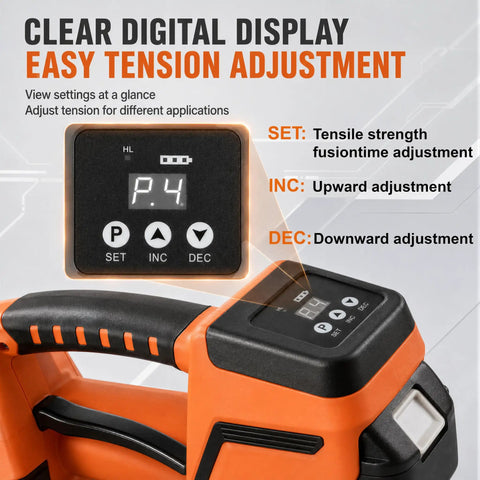 Heavy Duty Workhorse Electric Strapping Machine For Pallet Wrapping digital display showing tension settings and adjustment controls.