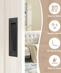 8-Inch Recessed Door Pull Pocket Handle Matte Black For Sliding Barn Doors Closets And Bifold Doors Durable Carbon Steel Finish Not A Flush Handle Requires Grooved Door Installation installed on a door.