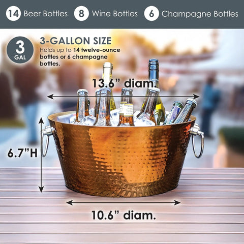Insulated Rose Copper Double Wall Ice Bucket For Parties And Entertaining, Leak Proof Champagne And Wine Cooler With Sturdy Handles
