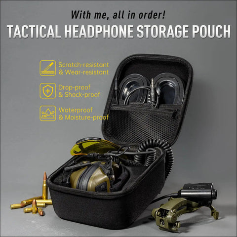 Weather Resistant EVA Storage Case For Shooting Ear Muffs Glasses And Accessories Durable Dustproof Hard Carrying Case For Hunting Gear M32 M31 Plus And M300 Series Electronic Ear Protection with ear muffs and glasses inside.