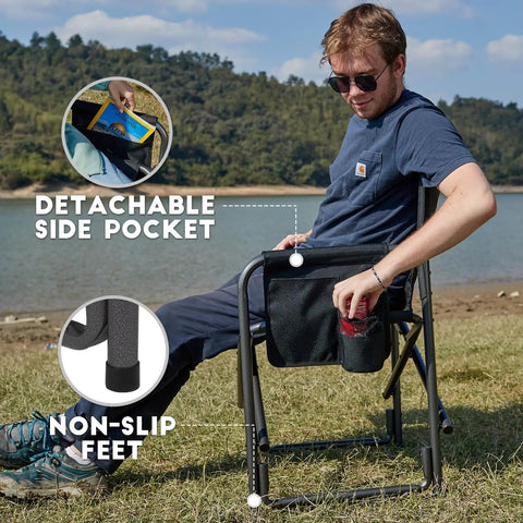 Man using Ultra Lite Aluminum Oversized Camping Chair With Side Table And Detachable Pocket for outdoor picnic