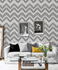 Living room with Peel And Stick Black And White Boho Geometric Textured Self Adhesive Wallpaper For Bathroom Decor Dope Look Easy To Install