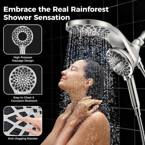 Premium High Pressure Rain Shower Head With Handheld Spray Combo Boasting Patented Magnetic Dock For Full Body Rainfall And Super Smooth No Sweat Relaxation Vibes Chrome Finish
