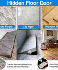 Top Shelf Heavy Duty Hidden Floor Access Panel displayed with marble, tile, and wooden floors to show fit and installation.