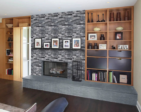 Living room with Grey Faux Brick Peel And Stick Wallpaper Dope Look Self Adhesive Removable For Kitchen Bedroom Living Room Decor