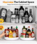 11.8 Inch Lazy Susan For Refrigerator And Pantry, Round Kitchen Turntable Spice Rack Organizer displaying sauces and condiments in cabinet.