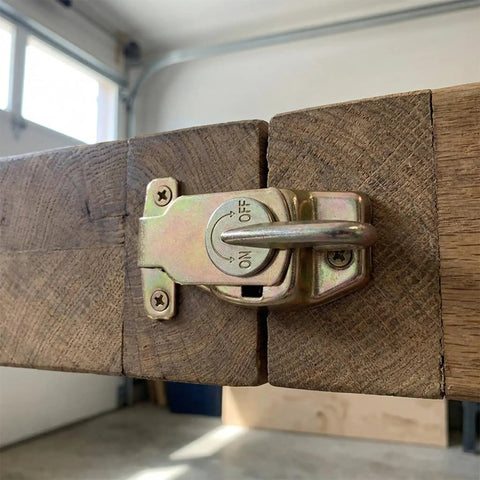 Heavy Duty Table Leaf Connector With Swivel Latch Hardware For Dining And Extension Tables Built From Tough Steel locking two wooden surfaces.