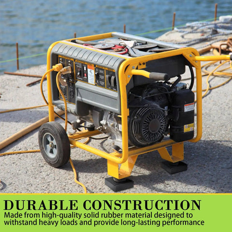 Heavy Duty Anti Vibration Rubber Pads 4 Pack Shock Absorbing Base Mounts under a generator on a worksite for stability.
