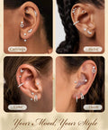 Hypoallergenic Flat Back Stud Earrings Set For Women All In One 14K Gold Plated Surgical Steel Silver Finish Includes 6 Stud Pairs...