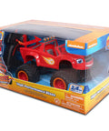 Boxed Blaze And The Monster Machines RC Monster Truck Toy For Kids with 2.4 GHz tech displayed through clear packaging