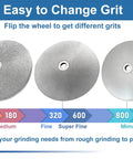 Double Sided CBN Grinding Disk 800 And 1000 Grit Sharpening Wheel shows grit options 80 to 1000 for versatile sharpening.