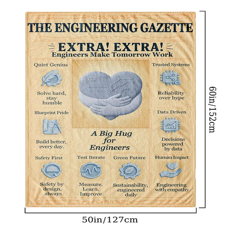 Dope Appreciation Blanket For Engineers 60x50 Flannel Throw With Retro Newspaper Blueprint And Circuit Heart Design Ultra Cozy STEM Gift