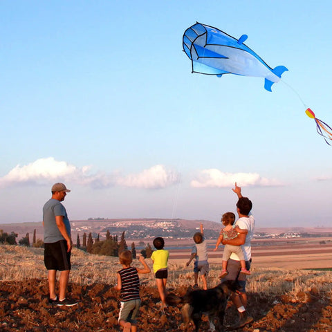 Family flying Large Dolphin Blue Kite Frameless Soft Parafoil Giant 3D Kite For Beach And Outdoor Fun Times Lightweight Easy To Launch