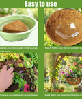 2 Pack 16 Inch Round Coco Liners For Hanging Baskets And Plant Pots Natural Coconut Fiber Liners For Outdoor Gardens Breathable Coir Liners That Retain Water Like A Pro For Healthy Roots And Happy Plants in use, including soaking, placing, planting, and hanging.
