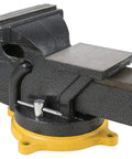 Heavy Duty 6 Inch Swivel Base Bench Vise One Hand Quick Release Tool Clamp with polished anvil, side view showcasing durable design.