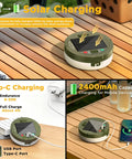 Retractable 33ft Solar Camping String Lights 4 In 1 Lantern with USB and solar charging on wooden table.