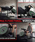 Leg Extension And Curl Machine With 70 Lb Olympic Bumper Plates Set For Home Gym Leg Strength Training Equipment demonstration