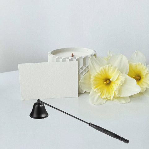 Long Reach Candle Snuffer Extinguisher Tool With Swivel Bell For Deep Jar Candles, 9.8 Inch Handle next to white candle