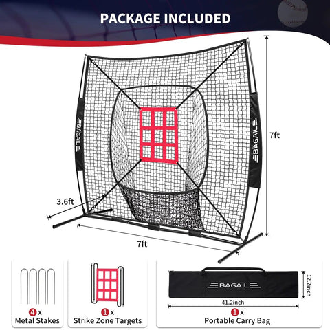 7x7 Ft Baseball And Softball Practice Net With Bow Frame For Batting Hitting And Pitching Portable Backyard Ready Pro Grade Throwing Net With Strike Zone Heavy Duty Steel Rods Durable 7 Ply Polyester Mesh Carry Bag For Indoor Outdoor Use