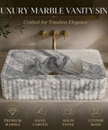 Calacatta Viola Marble Fluted Sink, Natural Stone Wall Mounted Washbasin with hand-carved details and unique texture.
