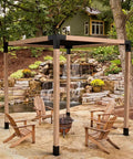 Outdoor setup of Modular Pergola Kit With Easy DIY Hardware And Elevated Wood Stand No Brainer Setup Powder Coated Steel Brackets In Silver Gray