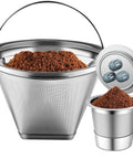 Stainless Steel Reusable Coffee Filter For Ninja And Most Coffee Makers Includes Four Cone Filters And Reusable K Cup Pods 304 Stainless