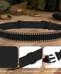 Adjustable 50 Round Rifle Shell Holder Sling For Rifles with quick-release buckle, durable nylon, close-up on table
