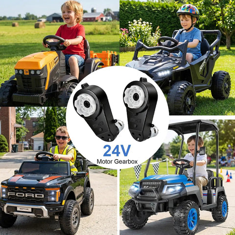 Two Pack 24V RS555 40000RPM High Speed Ride On Motor With Gearbox for kids' electric cars shown with kids driving toy cars