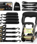 Beefy Heavy Duty Ratchet Straps 1.6 Inch Wide By 16 Ft Long With S Hooks And Soft Loops, black, zip case, 4 pack