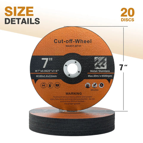 Front view of 20 Pack 7 Inch Cut Off Wheels For Metal And Stainless Steel, Aggressive Cutting Discs For Angle Grinder