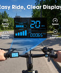 All Terrain Electric Mountain Bike With 1000W Peak Power, 20 mph Top Speed, 70 Mile Range digital display on e-bike handlebars