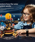 Mechanical Solar System Orrery Kit With 946 Pieces Rotating Planets Gear Driven Model No Batteries Needed Educational STEM Astronomy Toy For Kids Ages 8 Through 14 Includes Rocket Set Compatible With Space Themed Building Sets, child with gear model