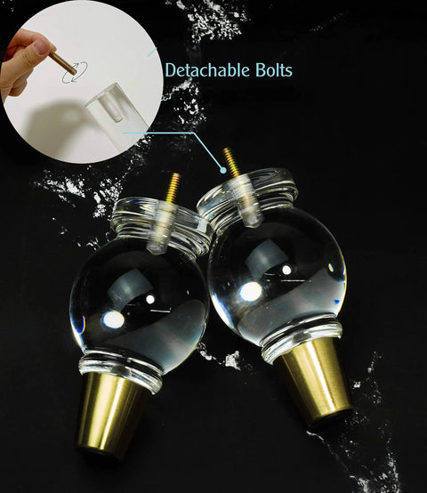 Clear Acrylic Furniture Legs Replacement Set Of 4 With Gold Metal Detail and bolts, sleek and modern design