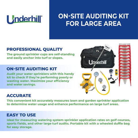 AuditMaster On Site Sprinkler Performance Auditing Kit with cups, bag, and tools for golf green irrigation, application rates AUD LT.