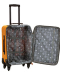 Interior view of Expandable Spinner Carry On Luggage 19 Inch Orange with open pockets, aluminum telescoping handle visible