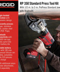 Worker using RP 350 ProPress 8 Piece Pressing Tool Kit With 18 Volt Battery Charger Four ProPress Jaws One Half Inch To Two Inch