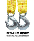 Heavy Duty Tow Strap With Hooks, 2 Inch By 20 Foot, 10,000 Pound Capacity, Bright Yellow Polyester Webbing Recovery Strap