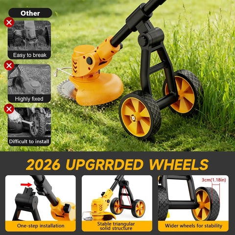 Beast Cordless Electric Weed Wacker With Wheels 4 In 1 Grass Trimmer Brush Cutter Edger And Small Lawn Mower Battery Powered