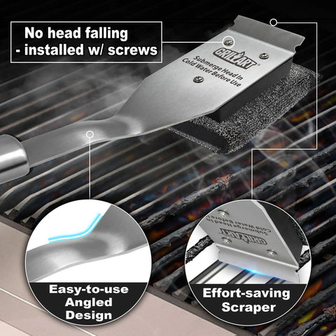 Bristle Free Grill Brush For Outdoor Grills No Wire Bristles Safe Clean With Replaceable Head Scraper Tool And BBQ Cleaning Kit on grill