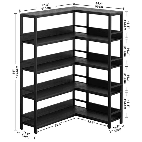 FiveTier Industrial Corner Bookshelf With HeavyDuty Metal Frame L Shaped Storage Rack For Cramped Corners Solid Bookcase Organizer To Level Up Home Office Or Living Room Decor