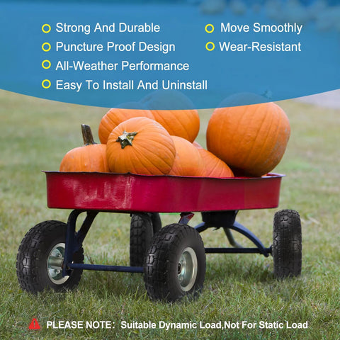 Red garden cart with pumpkins using Two Pack 10 Inch Solid Polyurethane Tires For Garden Carts Hand Trucks Lawn Carts And Mowers