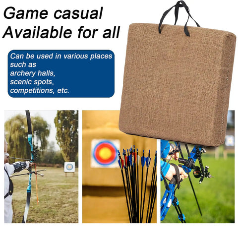 Backyard Archery Target Set Pro Grade with target, arrows, and archery practice scene, eco-friendly handwoven straw material.