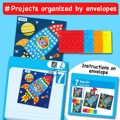 All In One Arts And Crafts Kit For Kids Aged 4 To 8, 21 Kid Friendly Projects Like Felt Masks, 3D Puzzles, Paper Airplanes, Gem Art, Scratch Art And More, Pre Cut Materials And Simple Hands On Step By Step Guides. Project envelopes and instructions card