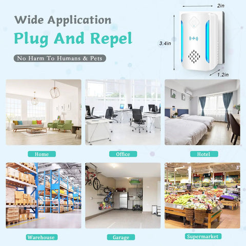 Visual of 6 Pack Ultrasonic Pest And Insect Repellers For Indoor Use, Dual Mode Plug In Insect Repellent for various indoor settings.