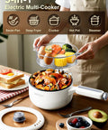 Electric Hot Pot With Steamer 2L Nonstick Saute Pan 5 In 1 Fast Easy Multifunctional Cooker in kitchen with food items