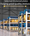 Bulletproof Heavy Duty Garage Shelving Unit With 450Kilo Capacity Rock Solid Stainless Steel Storage Rack loaded with yellow boxes in a warehouse.