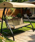 Replacement Swing Canopy Top Cover 420D Fabric All Weather UV Waterproof Beige Durable Tear Resistant Shield For Outdoor Swing Frames Easy Fit Protects Against Wind Dust Rain And Sun