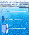 Heavy Duty Black Pool Fence Hooks Set Of 2 Slip On Hangers for pool poles and equipment by pool, showing telescopic tools