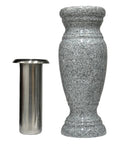 Real Granite Flower Vase With Stainless Steel Inner For Home Decor And Gravesite Memorials Durable Outdoor Garden Lawn And Yard Display 4 By 4 By 10 Inches Gray 633, showing separate vase and liner.